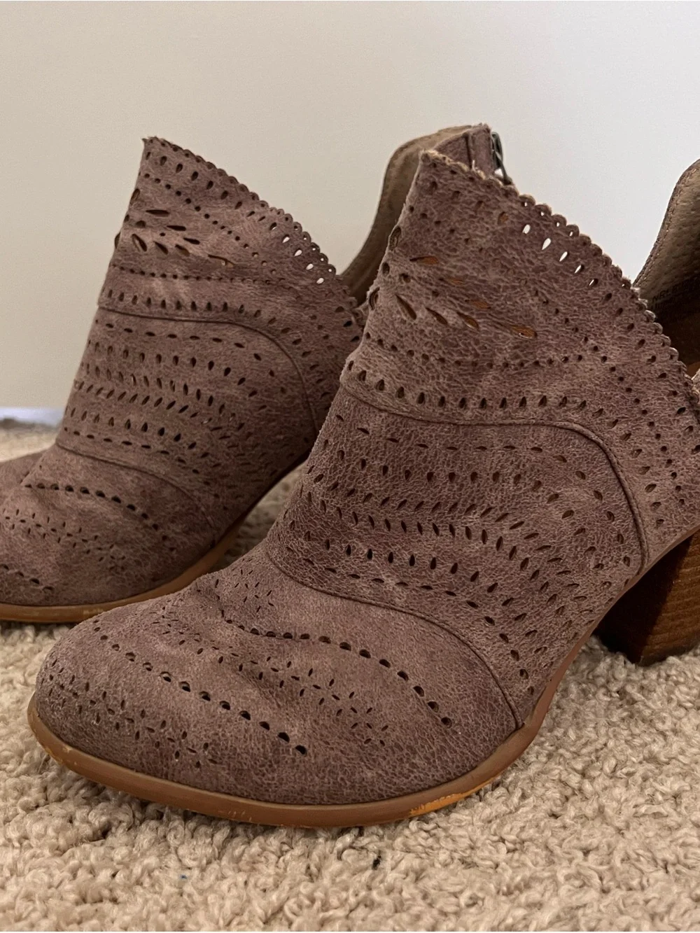 Not Rated Taupe Laser Cut Ankle Booties - Size 8 - Boho Western Heel